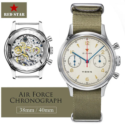 RED STAR 1963 Men's Chronograph Watch - 38mm Pilot Design with Seagull ST1901 Movement & Sapphire Glass