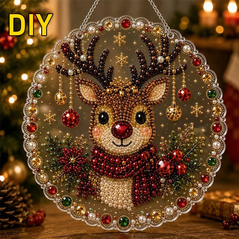 Christmas Pearl Diamond Painting Suncatcher Kit - DIY Acrylic Round Bead Craft for Wall & Window Decor