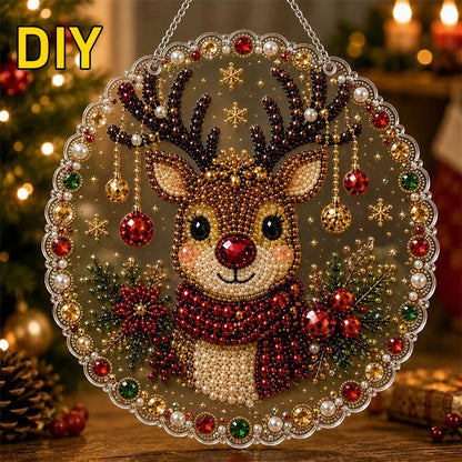 Christmas Pearl Diamond Painting Suncatcher Kit - DIY Acrylic Round Bead Craft for Wall & Window Decor