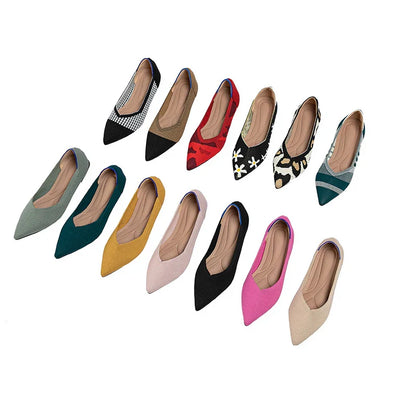 Women’s Knitted Elastic Flat Shoes Plus Size 42–43 – Soft Comfortable Slip-On Flats for Spring & Autumn