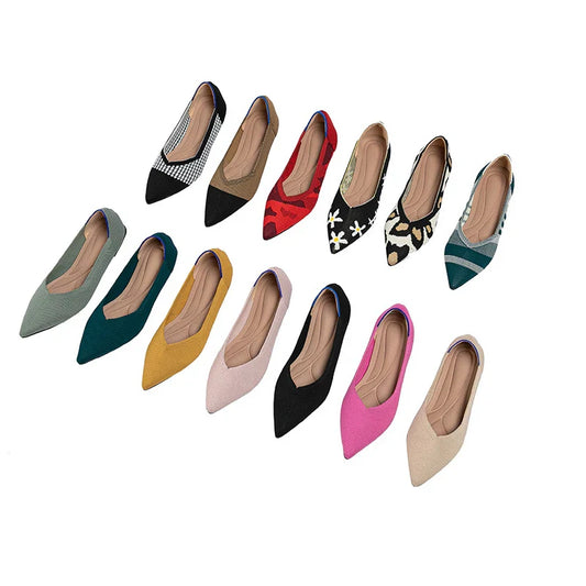 Women’s Knitted Elastic Flat Shoes Plus Size 42–43 – Soft Comfortable Slip-On Flats for Spring & Autumn