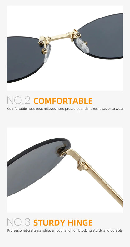 Diamond Letter "F" Rimless Sunglasses | Women’s Luxury Metal Frame Black Oval UV400 Shades