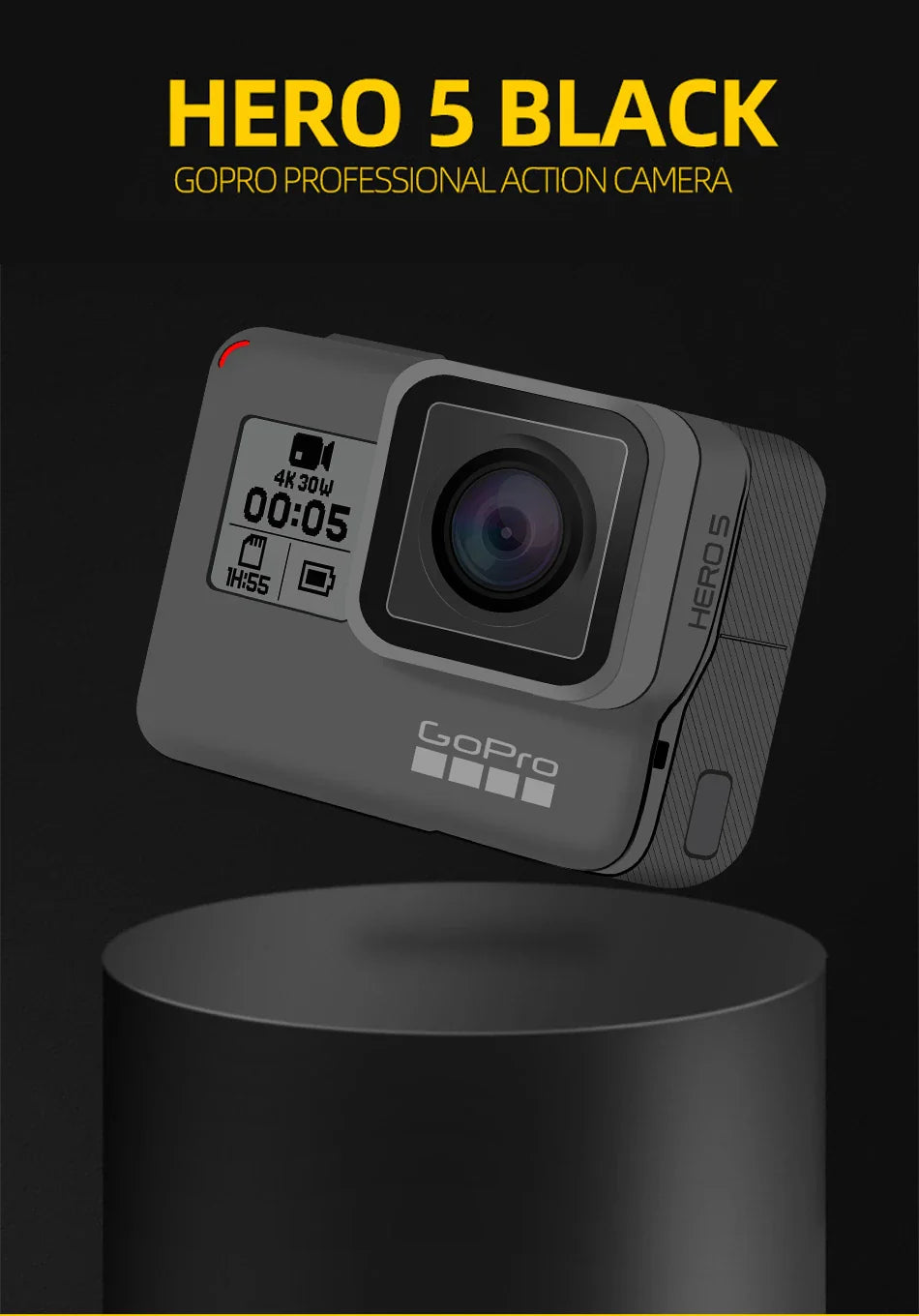 GoPro HERO5 Black 4K Ultra HD Sports Camera – 1080P Video, Anti-Shake, Cycling Helmet Action Cam, Optional Memory Card