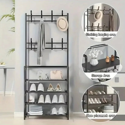 Multi-Layer Clothes Hanger & Shoe Rack – DIY Floor-Standing Hat and Shoes Organizer for Living Room Storage