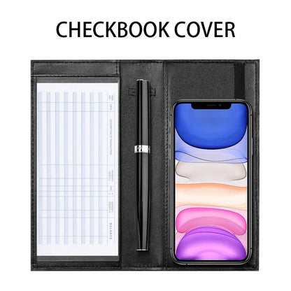 Premium Leather Checkbook Cover — RFID Blocking Personal Checkbook Holder for Duplicate Checks