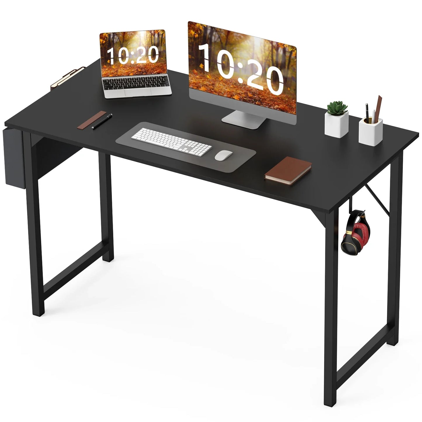 Computer Desk – Modern Compact Writing & Gaming Table with Side Bag, Headphone Hook, Easy Assembly