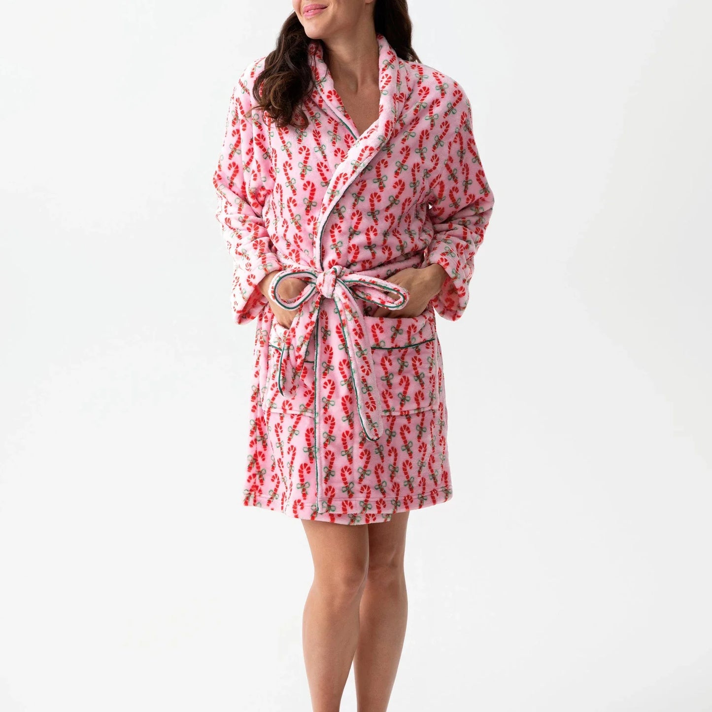 Women's Warm Flannel Bathrobe - Plush Winter Sleepwear with Heart & Stripe Print