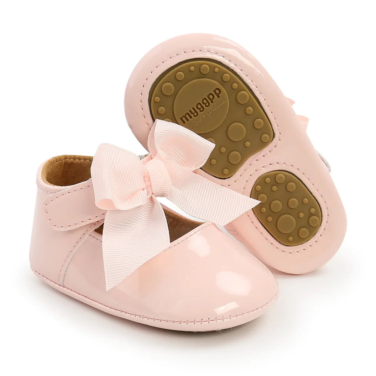 Meckior Baby Girl Shoes – Bowknot PU Ballet Slippers with Rubber Anti-Slip Sole, First Walker Toddler Crib Dress Shoes