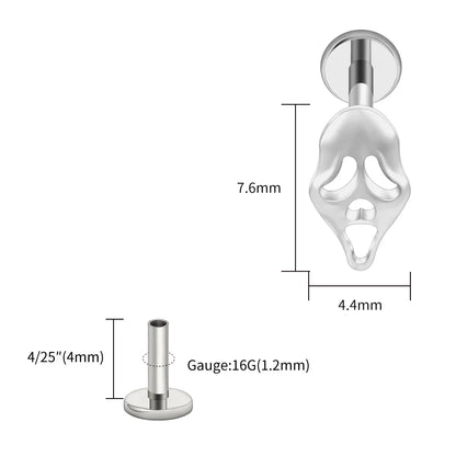 Right Grand ASTM F136 Titanium 16G Ghost Face Flat Back Earring – Halloween CZ Cartilage Stud for Helix, Labret & Nose Piercing Jewelry