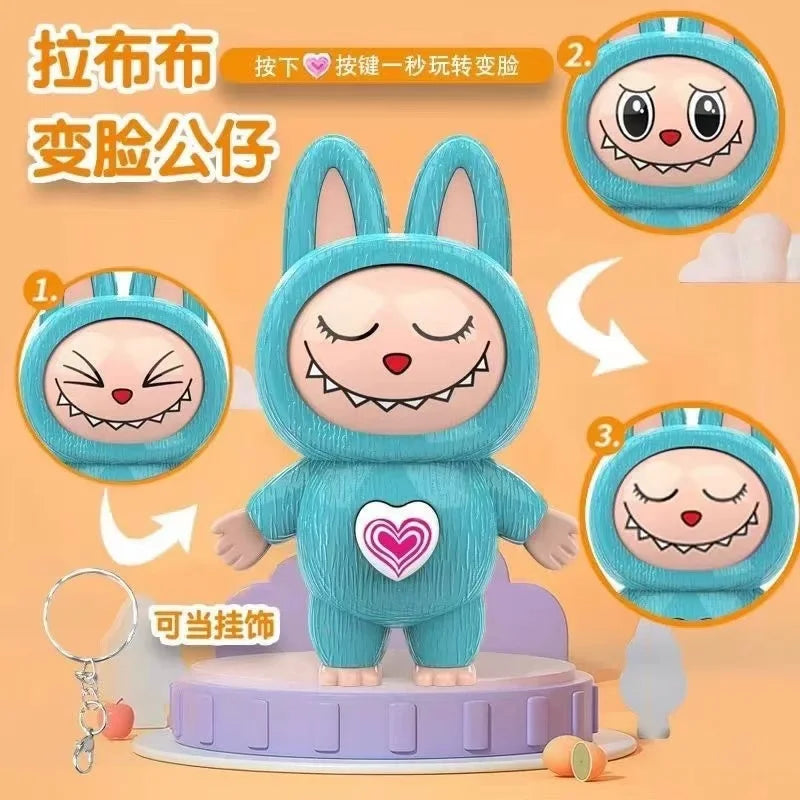 Labubu Cartoon Q-Version Face-Changing Doll Keychain – Kawaii Backpack Toy & Stress Relief Gift