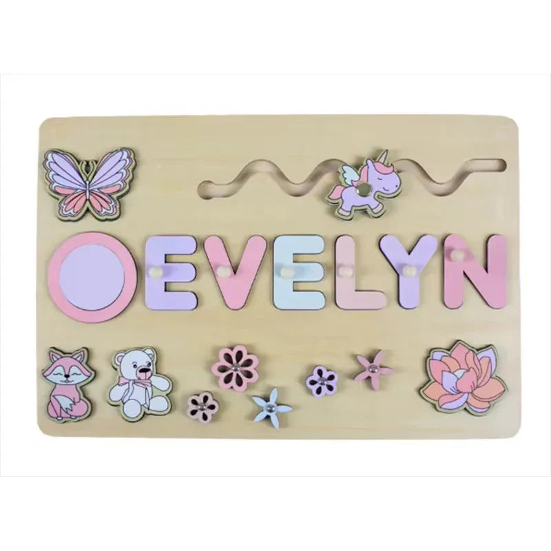 Montessori Personalized Wooden Name Puzzle — Custom Letter Board Educational Toy for Babies