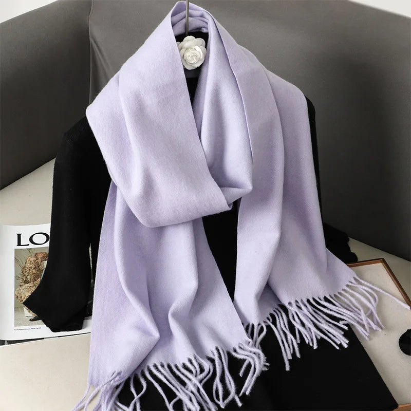 62-Color Solid Women’s Winter Scarf — Thick Warm Cashmere Pashmina Shawl with Tassels, Outdoor Luxury Wrap, Windproof Fashion Scarf
