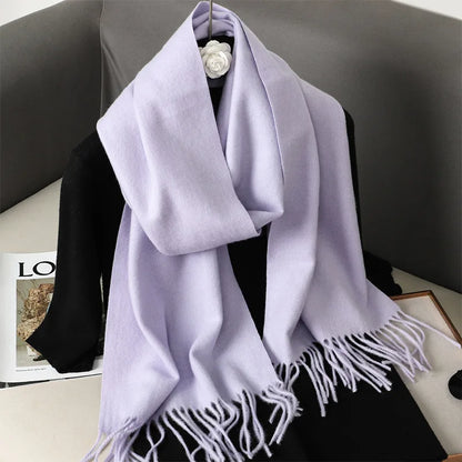 62-Color Solid Women’s Winter Scarf — Thick Warm Cashmere Pashmina Shawl with Tassels, Outdoor Luxury Wrap, Windproof Fashion Scarf