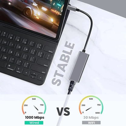 USB Type-C Ethernet Adapter — 1000Mbps USB 3.0 RJ45 Network Card for MacBook, PC & Android