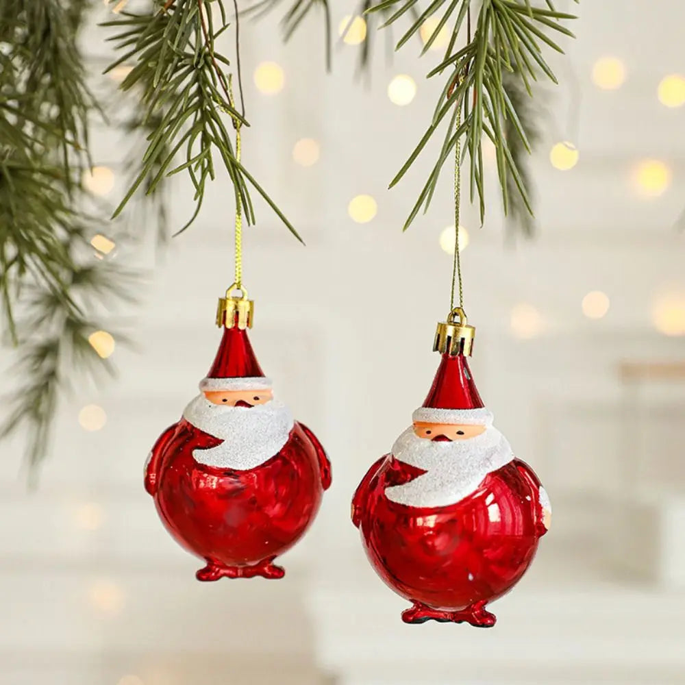 2PCS Red & White Christmas Hanging Ornaments – Plastic Santa Claus Tree Decorations for Holiday Party & Festival Supplies
