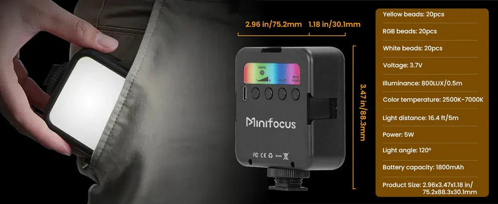 Pocket RGB LED Fill Light – Portable Mini Video Light for Camera, Smartphone, GoPro & Laptop, Adjustable Selfie Lamp