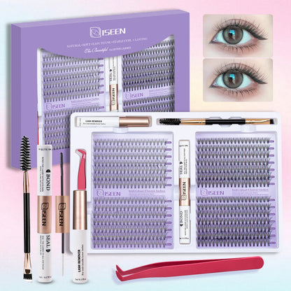 DIY Eyelash Extension Kit – Cluster Mix Eyelashes Set with Lash Bond & Seal, Tweezers & Brush for Full Lash Look