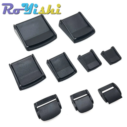 5Pcs Plastic Cam Buckle Set – Adjustable Black Toggle Clips for Backpack Straps & Webbing (5/8”–2” Sizes)