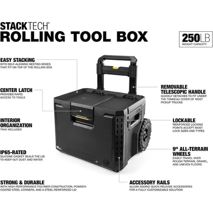 Portable 2-in-1 Rolling Toolbox – Stackable Design with Wheels, Black
