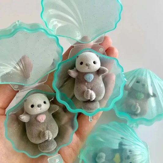 Genuine YELL Gashapon Capsule Toy – Kawaii Flocking Otter Figures for Kids, Desk & Collectible Decor