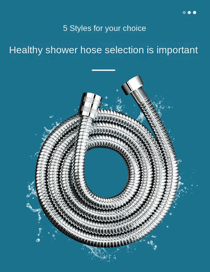 Flexible Shower Hose 1.5/2M — Black/Silver Stainless Steel Bathroom Extension Pipe and Accessories