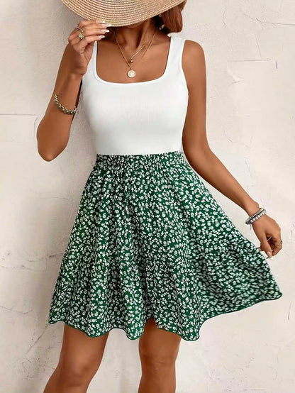 Women’s Summer Printed Vacation Dress – Square Neck Sleeveless Elegant Casual Fashion Sundress