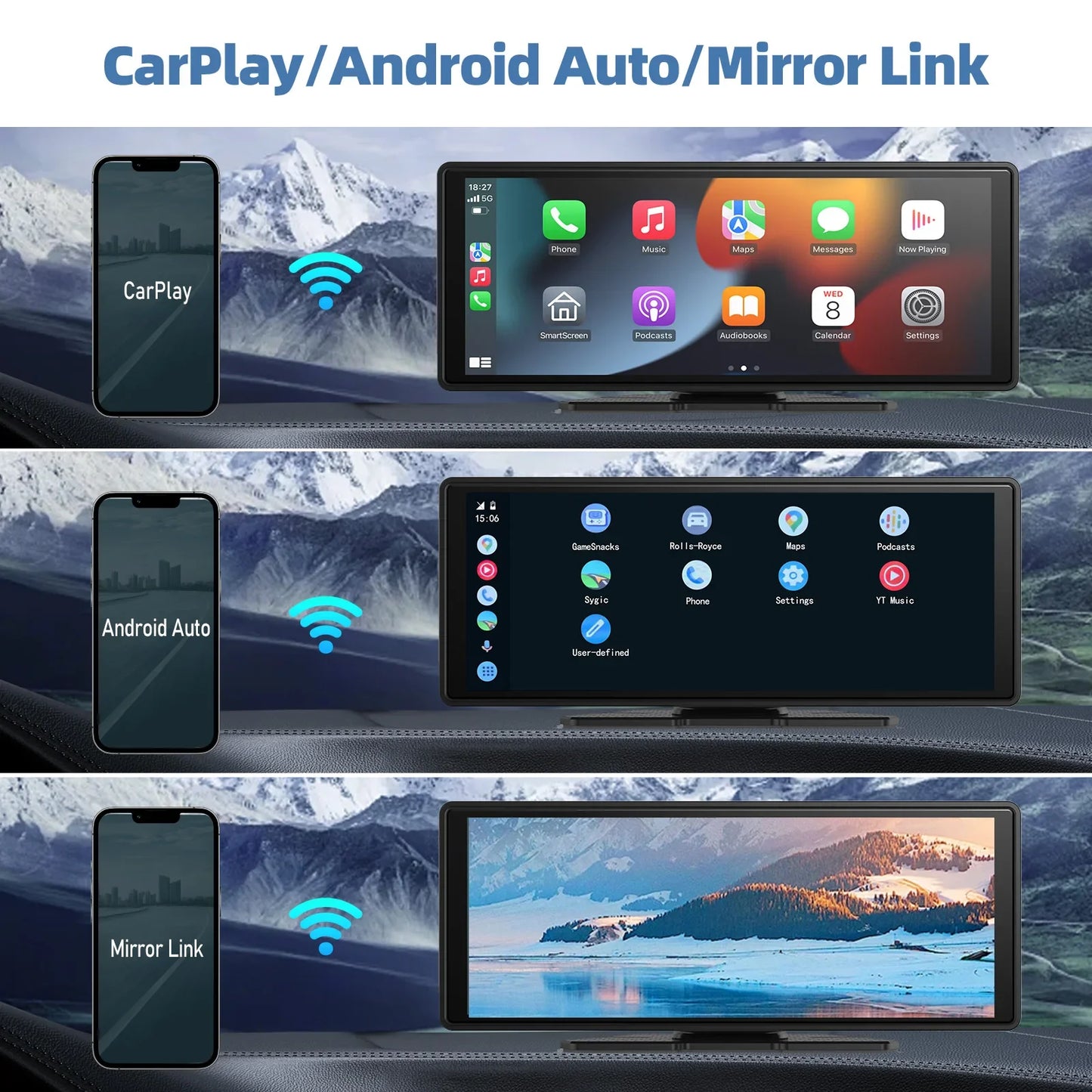 Portable Wireless CarPlay Car Stereo 10.26-Inch HD Touchscreen - Android Auto, Mirror Link & Backup Camera Support