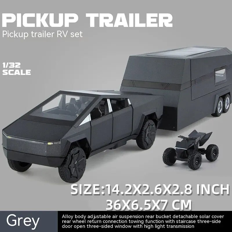 1:32 Cybertruck Diecast Toy Truck for Boys – Silver Pickup with Sound & Light, Metal Model Car for Kids Age 3+