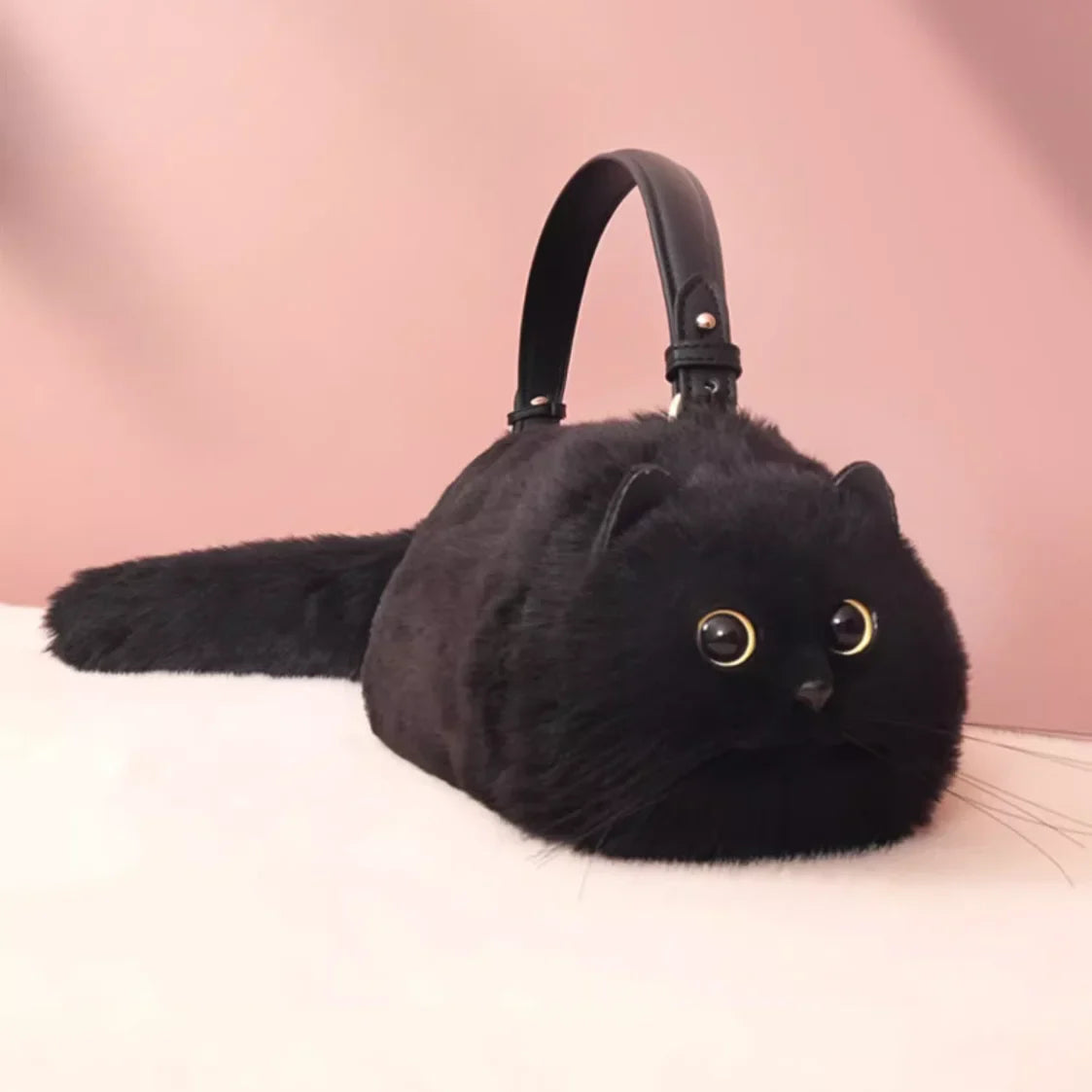 One Shoulder Small Messenger Bag – Handmade Plush Cat Design for Women Autumn Winter