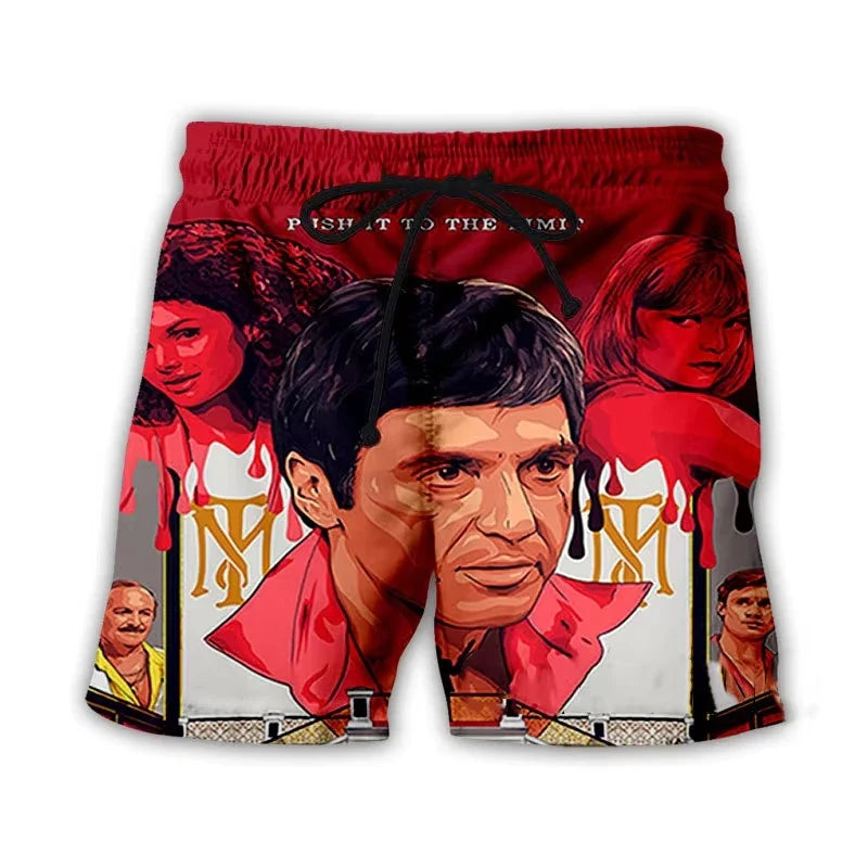 Men’s Scarface 3D Print Swim Shorts - Tony Montana Beach Board Trunks