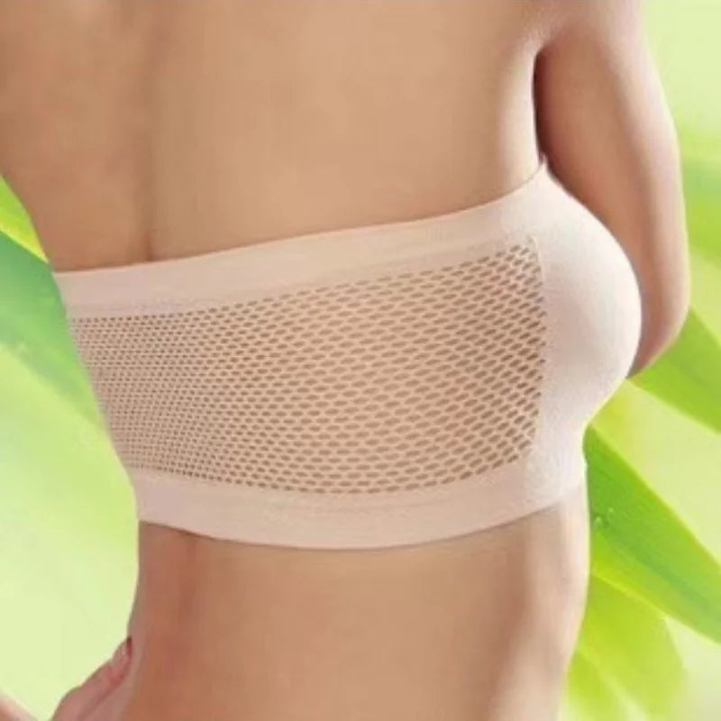 Women’s Strapless Seamless Bandeau Bra – Soft Stretch Breathable Mesh Invisible Underwear