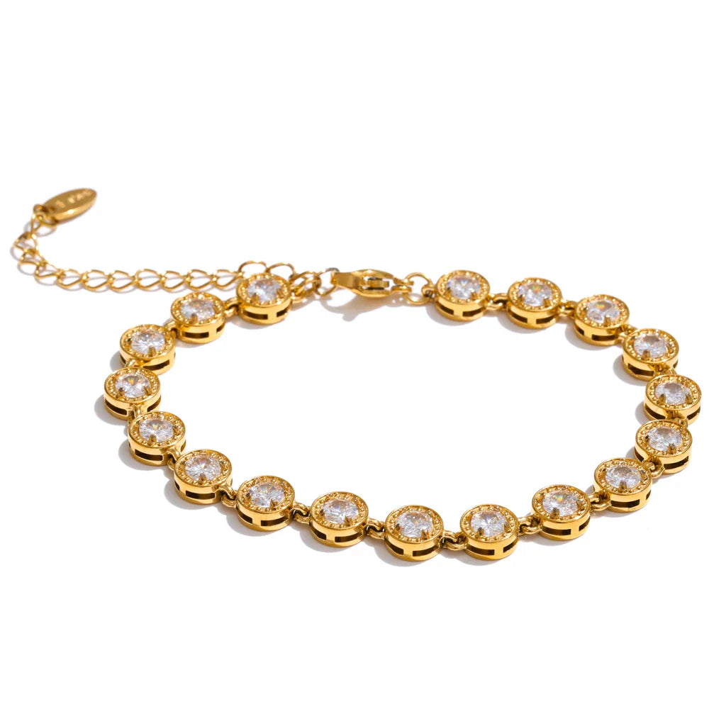 NiNice 316L Stainless Steel Jewelry Set – Colorful Cubic Zirconia Necklace and Bracelet, Exquisite Luxury Fashion Design