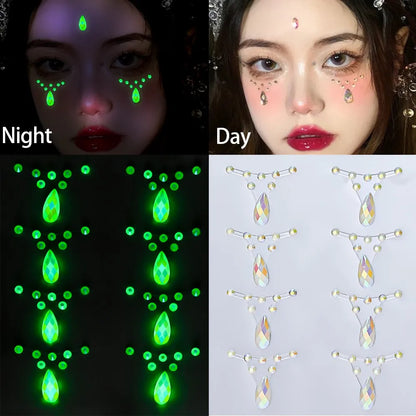 3D Holographic Teardrop Rhinestone Stickers - Self-Adhesive Crystal Diamond Face, Eye & Hair Decoration Tattoos