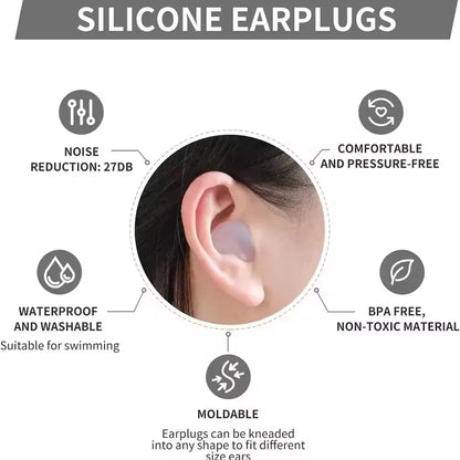 Soft Silicone Earplugs – Reusable Waterproof Noise-Canceling Gel Ear Plugs for Sleeping, Swimming & Flying