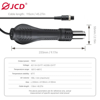 JCD 750W Heat Gun – Digital Display Micro Rework Soldering Station & Hot Air Gun for Welding & Repair, Model 8858