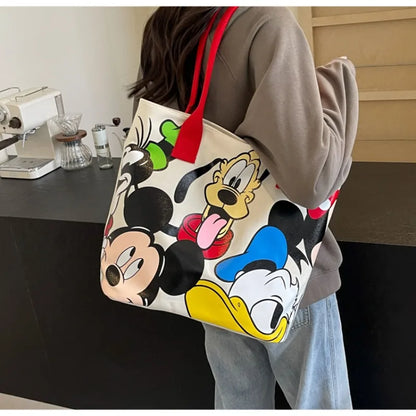 Disney Mickey Canvas Tote Bag – Large Capacity Shoulder Bag for Women & Students, Casual Handbag