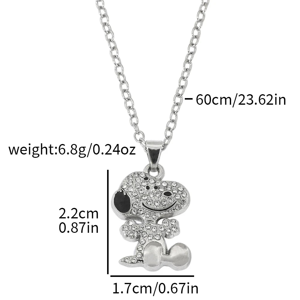 Snoopy & Woodstock Pendant Necklace - Cute Enamel Rhinestone Kawaii Jewelry for Women & Teens
