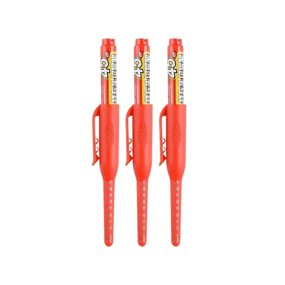 45mm Deep Hole Marker Pen - Waterproof Long Nib Carpenter Pen for Woodworking, Black/Blue/Red Ink
