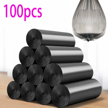 100pcs Black Household Rubbish Bags for Bathroom, Kitchen, and Trash Can - Disposable Plastic Garbage Bags