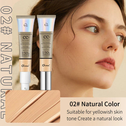 Ocheal 30g CC Cream Foundation – Waterproof Concealer, Moisturizing Sunscreen, SPF 50+, Long-Lasting Brightening Makeup Primer
