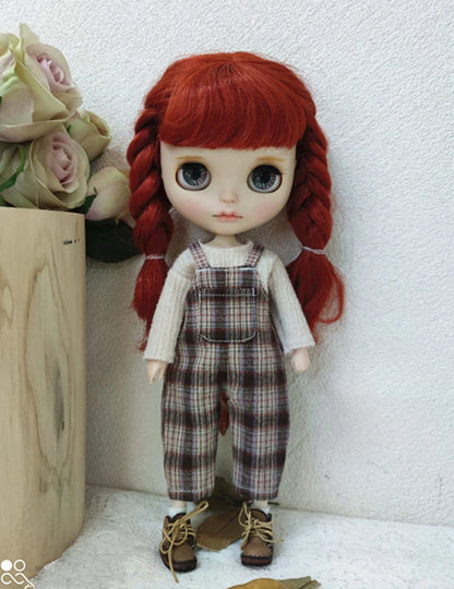 Casual Blythe Doll Clothes – Romper, Plaid Pants & Long Sleeve Top for Licca, Azone, OB24/OB27 Dolls