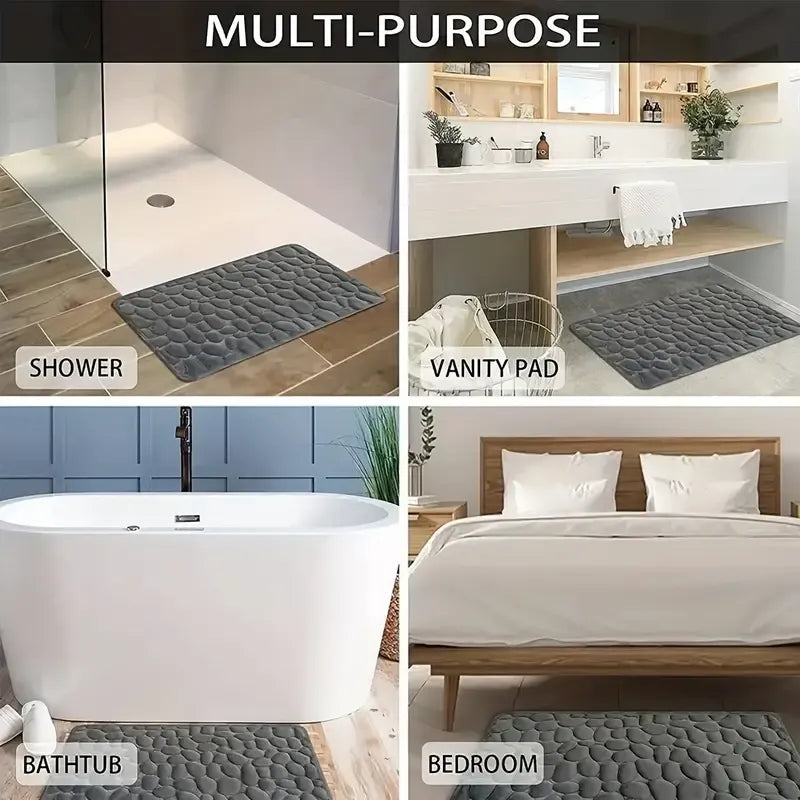 3D Non-Slip Cobblestone Embossed Bathroom Mat - Absorbent Bath Mat for Quick Drying, Machine Washable Door Floor Carpet