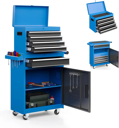 5-Drawer Rolling Tool Chest – Metal Storage Cabinet with Detachable Top Tool Box & Enhanced Packaging