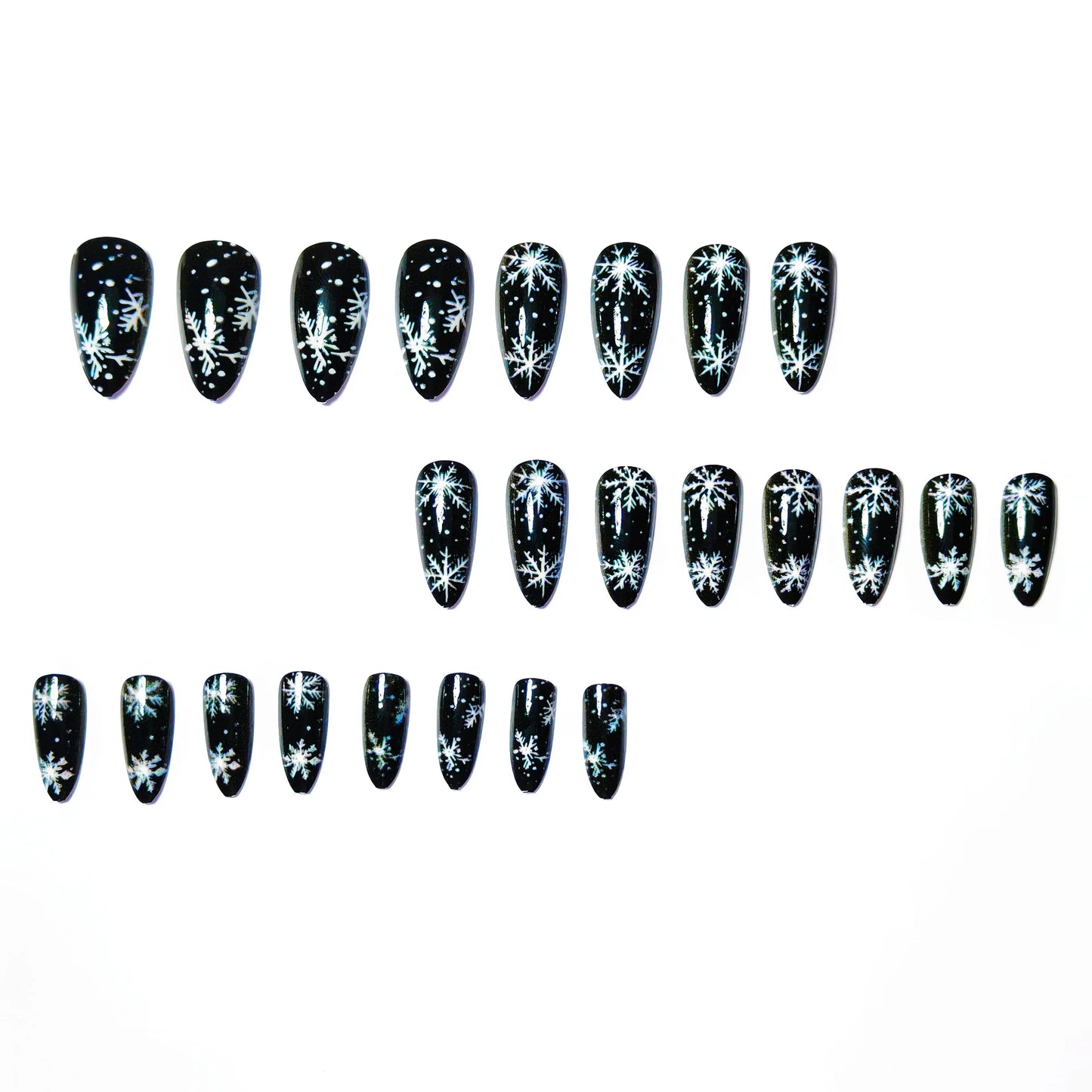 Medium Long Christmas Fake Nails – Square & Almond Tips with Tree, Snowflake & Snowman Designs