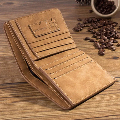 Men's Genuine Leather Slim Bifold Wallet - RFID Blocking Minimalist Card Holder for Men