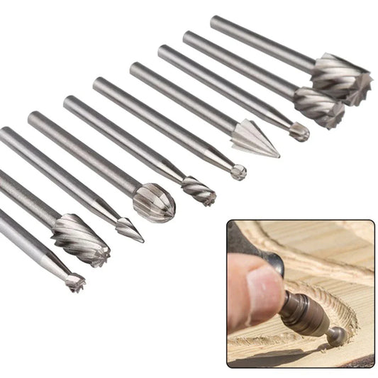 10Pcs HSS Rotary File Set for Metal & Woodworking – High-Speed Steel Milling Cutters Rat-Tail Rotary Burr Tool Kit for Precision Grinding