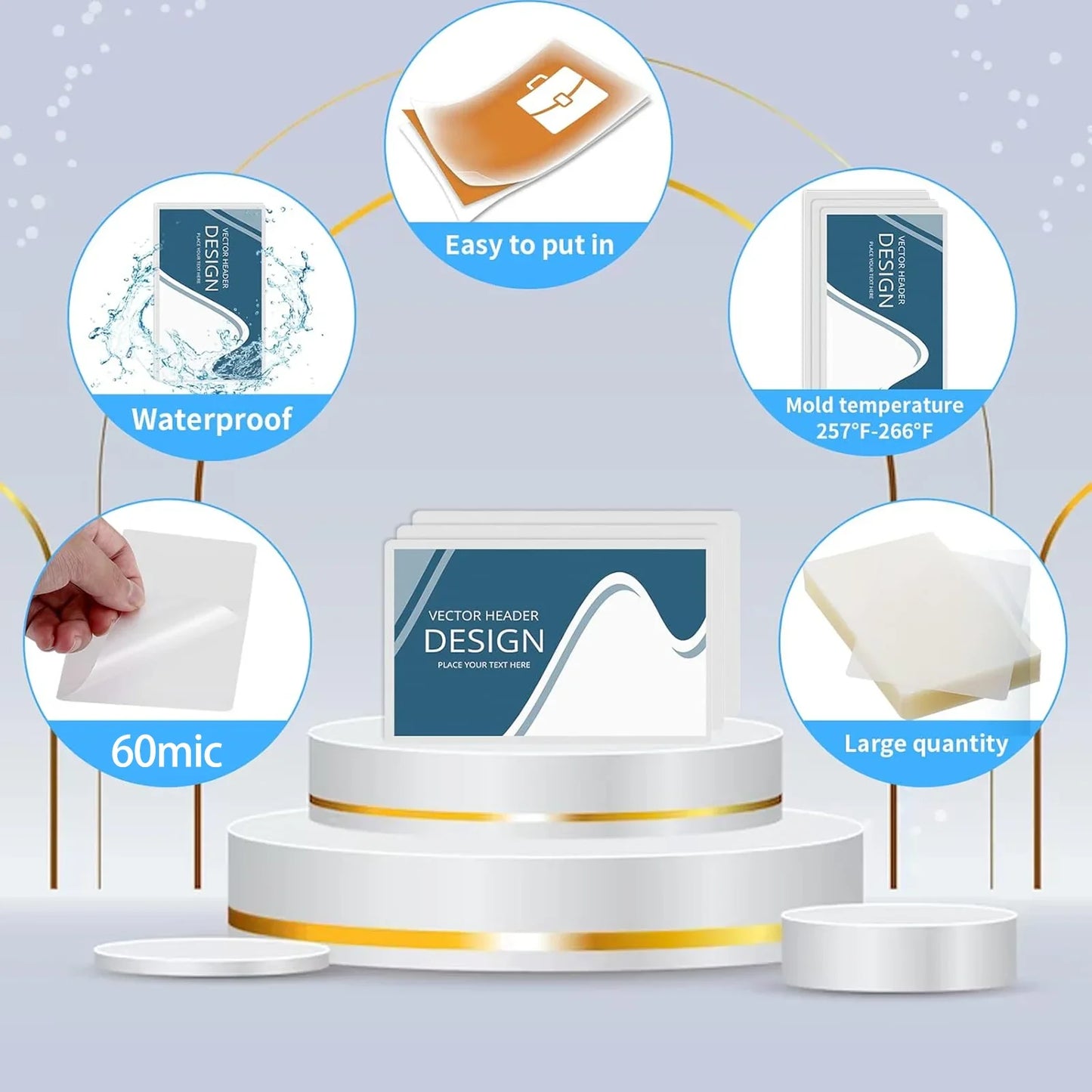 100 Pack Clear Thermal Laminating Sheets — 2.6x3.7 Inch 60Mic Waterproof Film for Business Cards & Office Use