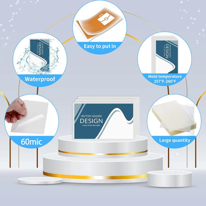 100 Pack Clear Thermal Laminating Sheets — 2.6x3.7 Inch 60Mic Waterproof Film for Business Cards & Office Use