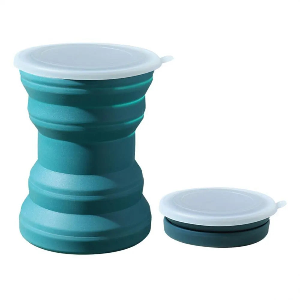 Portable Silicone Foldable Cup – Heat Resistant Collapsible with Lanyard – Lid and Folding Storage Travel Mug for Hot Water
