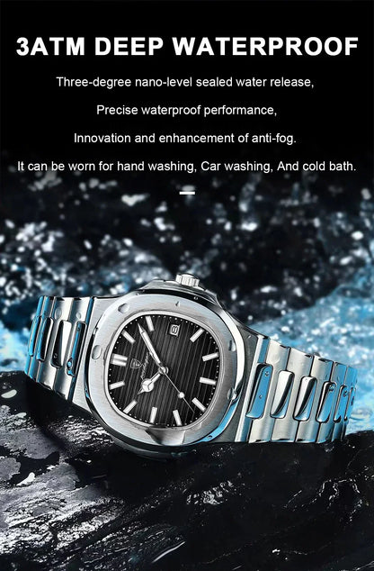 POEDAGAR Luxury Men's Sports Watch — Waterproof Luminous Quartz Wristwatch with Square Dial & Date